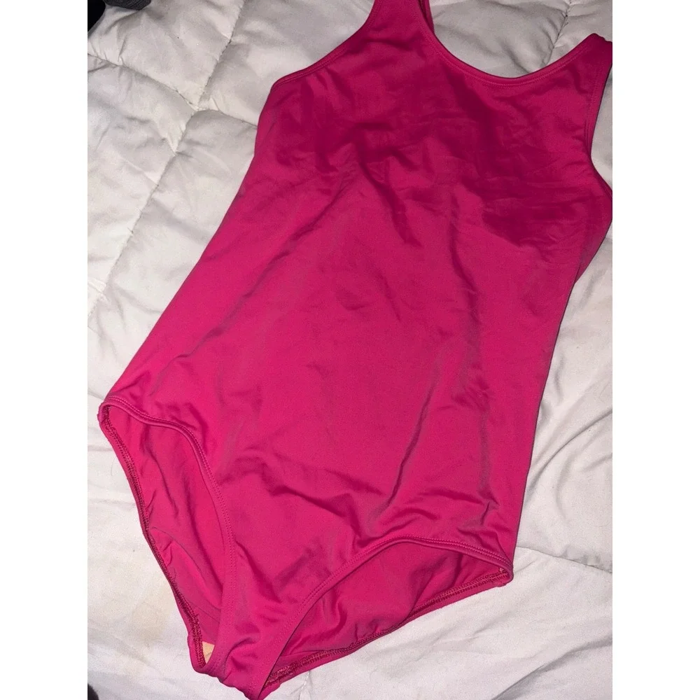 Lands' End Girl's Fuchsia Crossback‎ Tank One Piece Swimsuit, Size 14